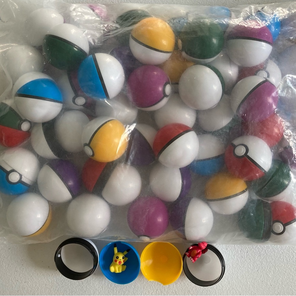 50 Mini 2” Pokeballs with  50 Random Action Figures Kids Bday Party Gift